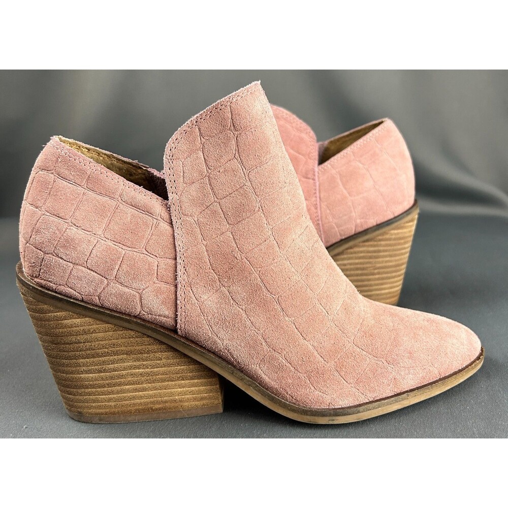 Lucky Brand Pink Embossed Suede Leather Booties Shoes 7M NEW